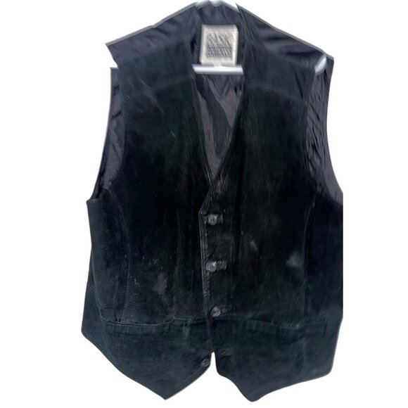 Vintage Basic Editions Suede Leather Vest Men's Large Black Lined Pockets - Picture 1 of 7